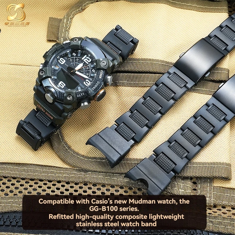 For Casio G-SHOCK new Little Mud King 5594 GG-B100 series modified waterproof and lightweight plastic steel watch strap accessor