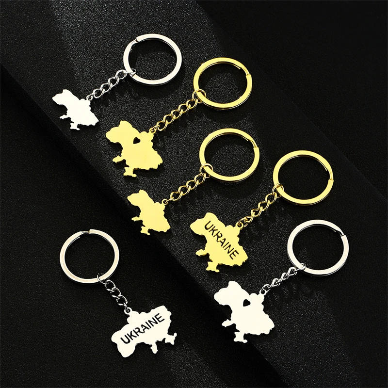 Fashion Outline Ukraine Map Pendant Keychain for Women Girls Stainless Steel Heart Flag Ukrainian Party Jewelry Car Key Chains