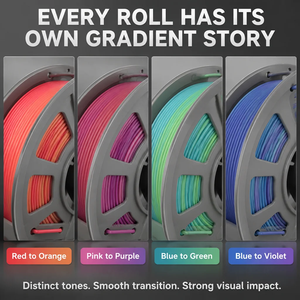 PLA 3D Printer Filament Gradient Color 1.75mm 300g Compact Spool Rainbow Color-Shift 3D Printing Material for FDM Printers