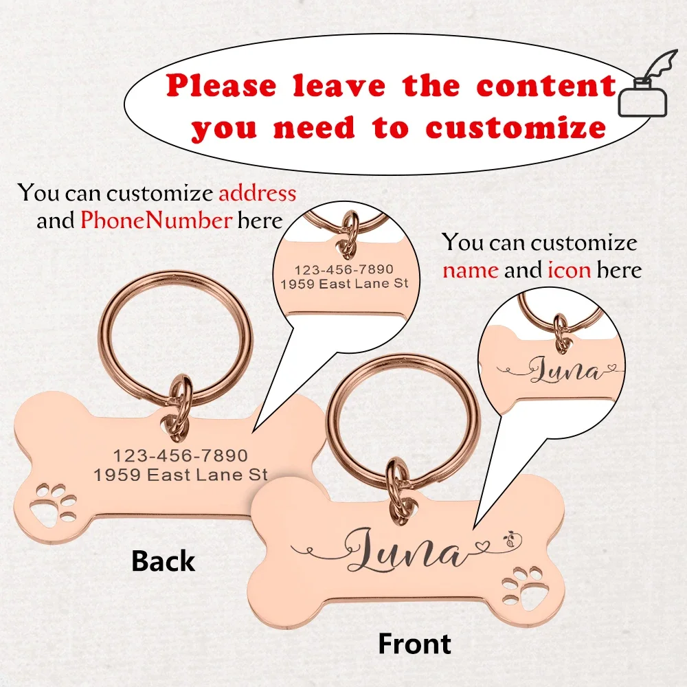 Mirror Name Plate Personalized Dog ID Tag Anti-Lost Pet Collar Pendant Free Engraving Customized Cat Kitten ID Tag Accessories