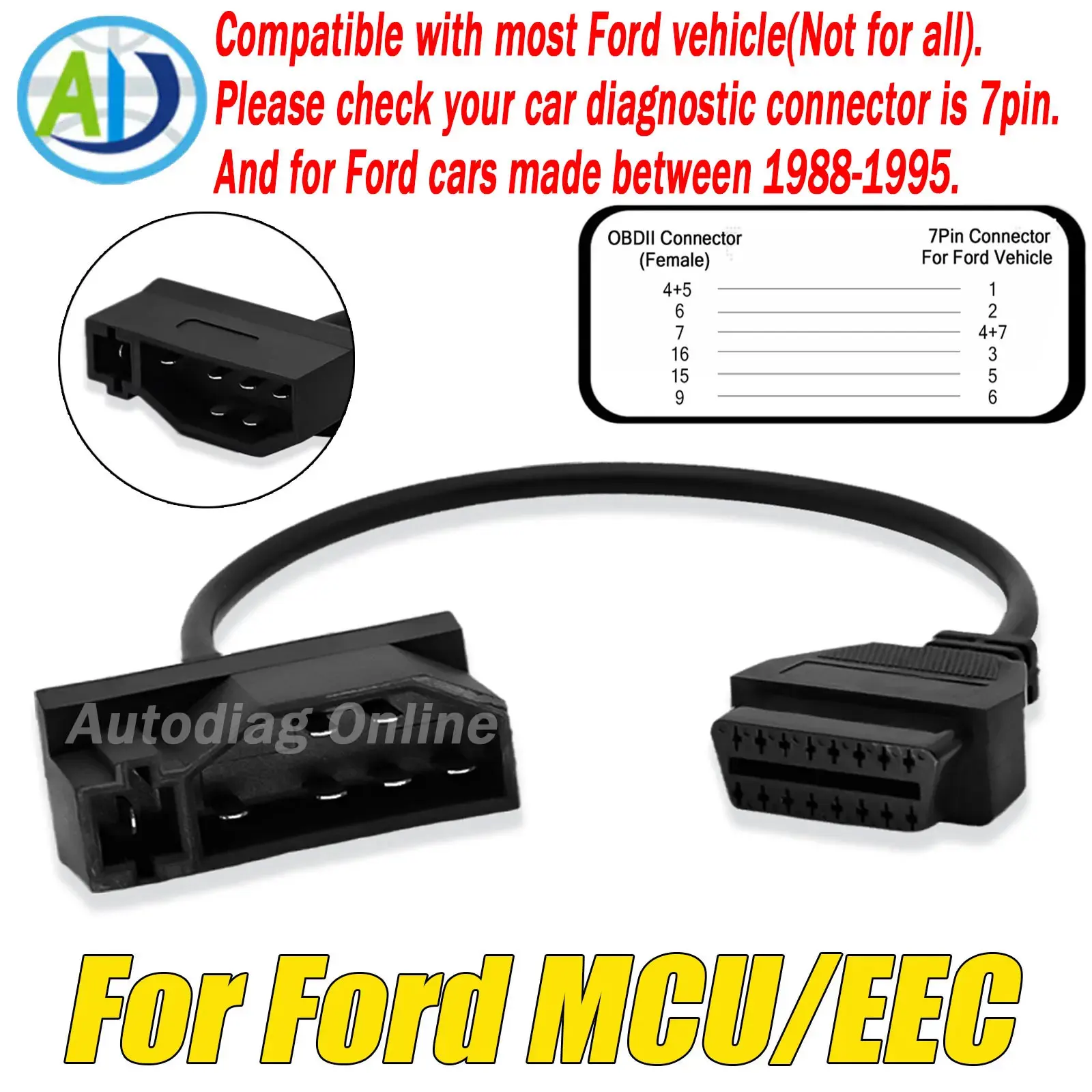 

OBD2 Diagnostic Cable For Ford 7pin to 16pin OBDII Diagnostic Adapter OBD Connector Cable For Ford 1988-1995 MCU/EEC Diagnostic