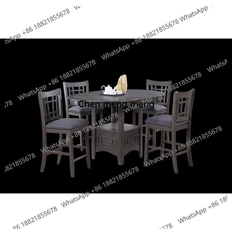 Contemporary 5pc Counter Height Dining Set, Round Table with Leaf & 4 Side Chairs, Gray Finish, Solid Wood