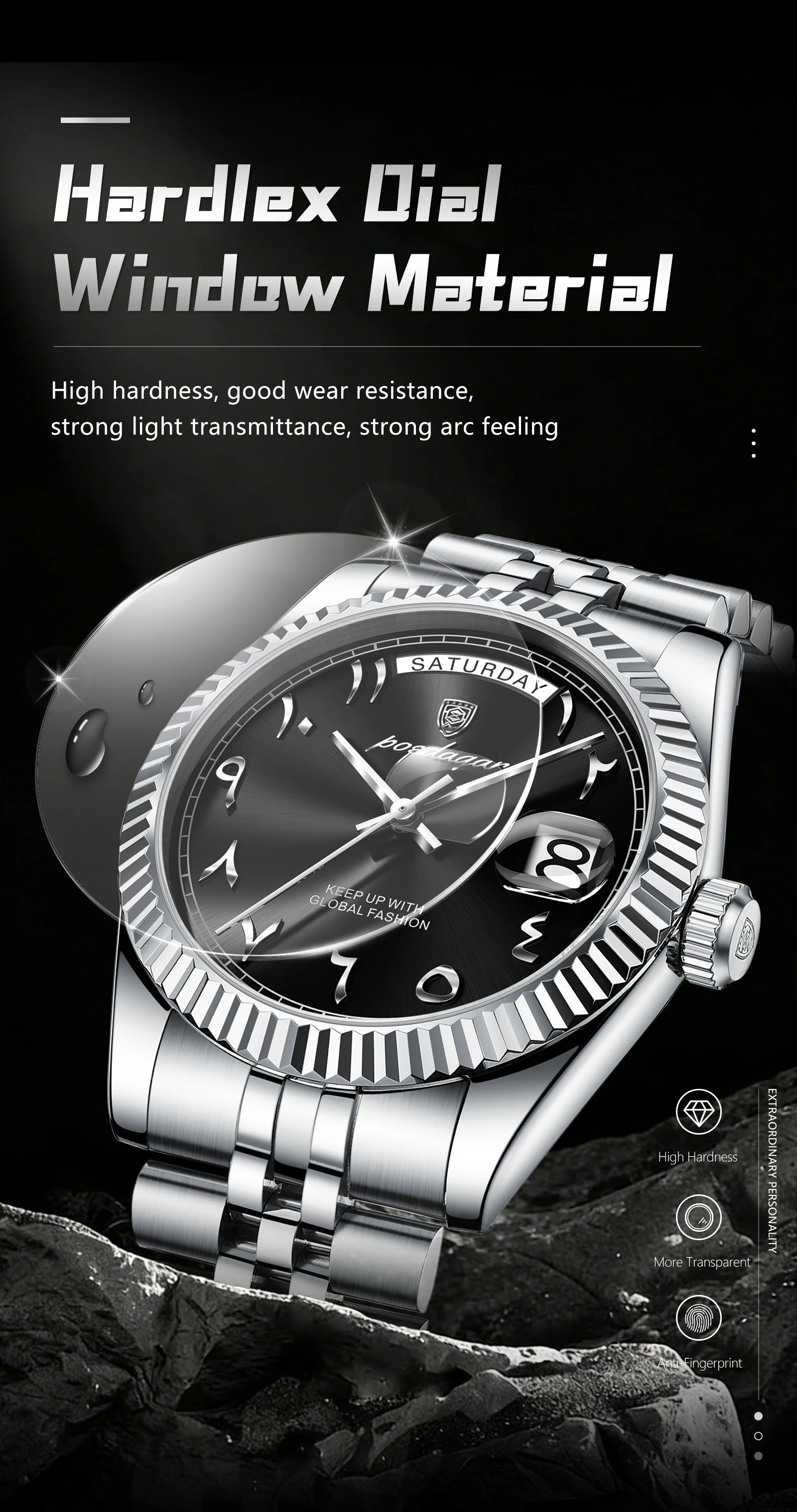 POEDAGAR Modische Casual Herrenuhr Wasserdicht Edelstahl Herren Armbanduhr Datum Wochentag Quarz Business Herrenuhren Reloj Hombre – Detail 11