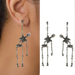 Creative Halloween Skull Dangle Stud Earrings for Women Gothic All Saints' Day Jewelry Metal Drop Statement Pierced Ear Gifts