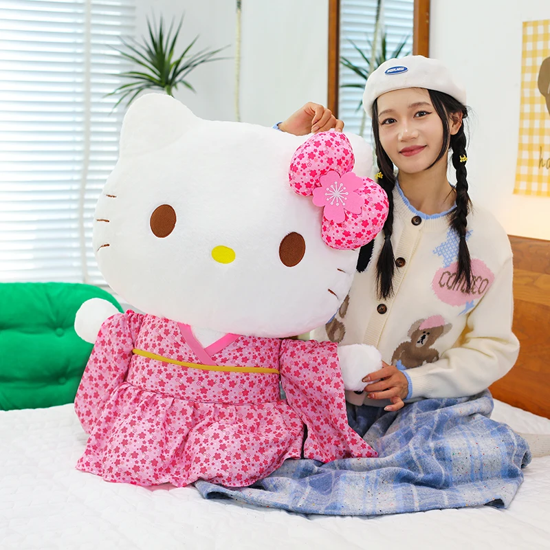 مرحبا كيتي ألعاب من نسيج مخملي النمط الياباني ساكورا كيمونو لينة محشوة دمية لطيف Kawaii أنيمي وسائد فخمة الاطفال الفتيات ديكور المنزل الهدايا