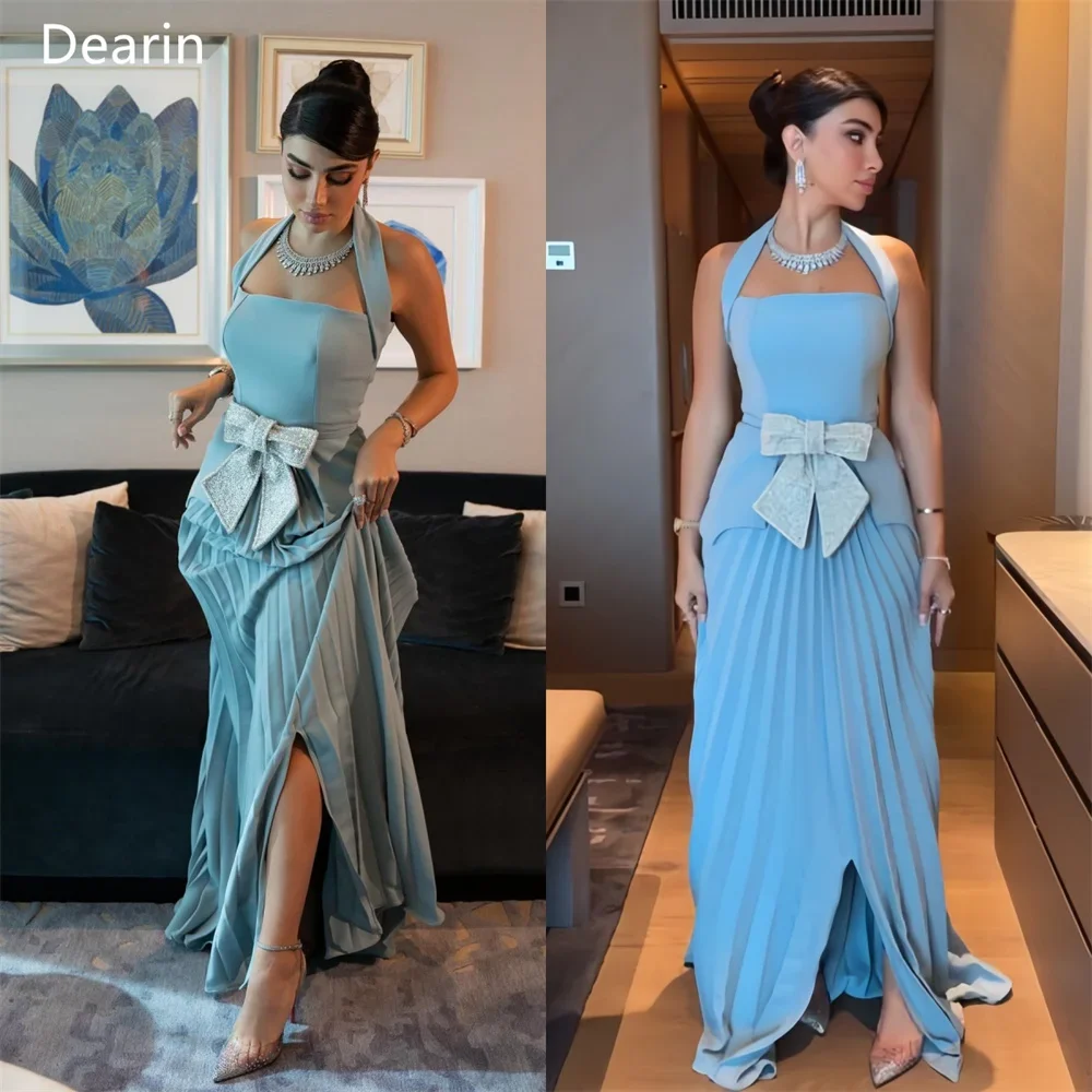 

Formal Gown Dearin Halter A-line Floor Length Skirts Bows Draped Sleeveless Bespoke Occasion Dresses Saudi Arabia Evening Prom D