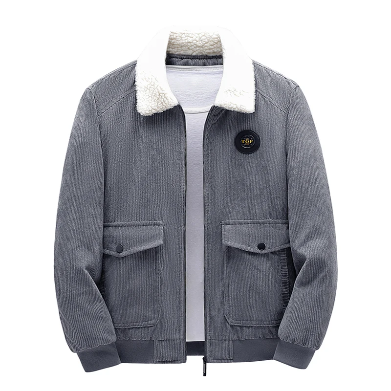 2025 New Autumn Winter Men's Zipper Lapel Jackets Solid Thicken Warm Cotton Overcoats Male Fashion Casual Multi-pocket Jackets