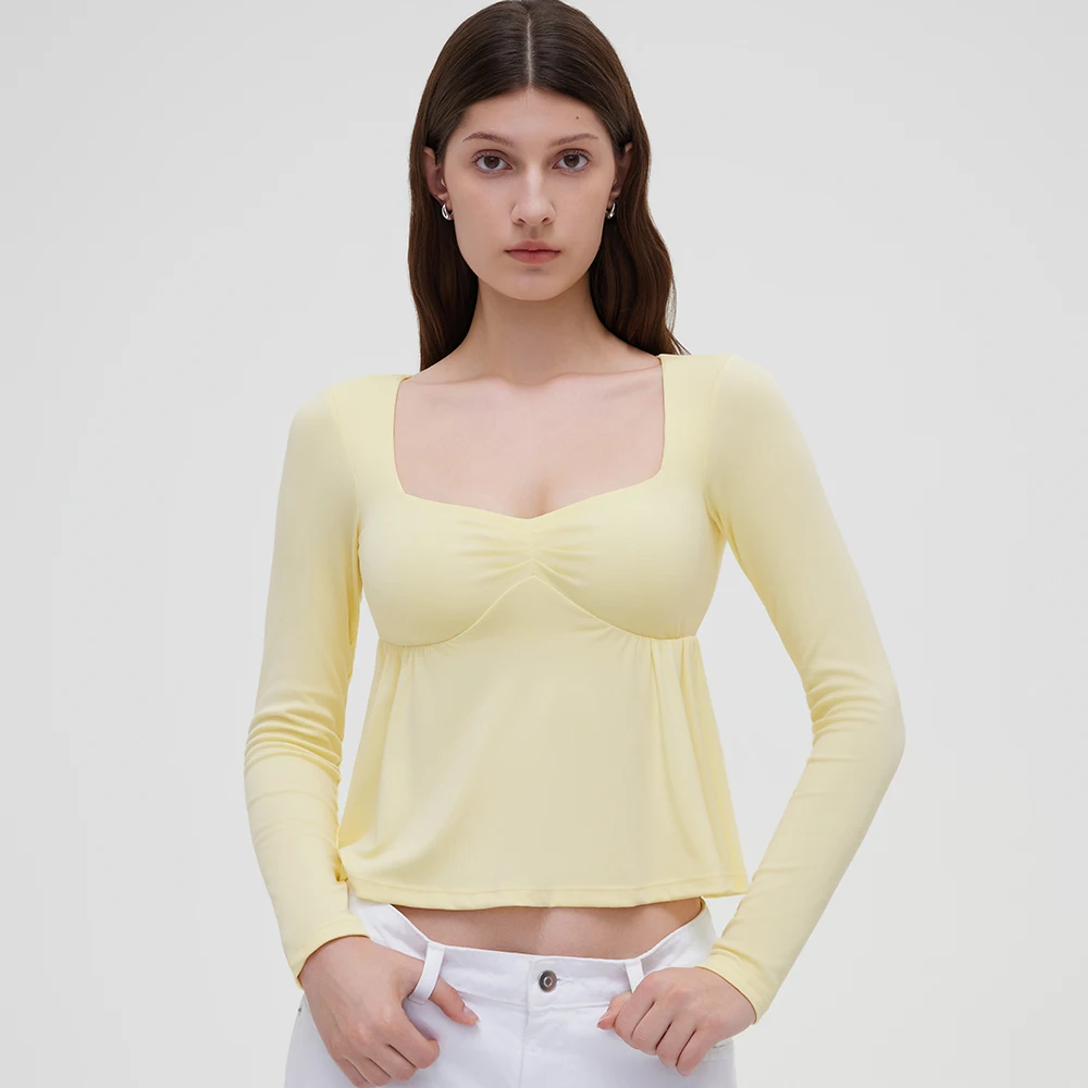 Damen Fairy Y2k Cottage T-Shirt Coquette Quadratischer Ausschnitt Langarm Babydoll Tees Herbst Frühling Vintage Kleidung Lässiger Pullover Top – Detail 2