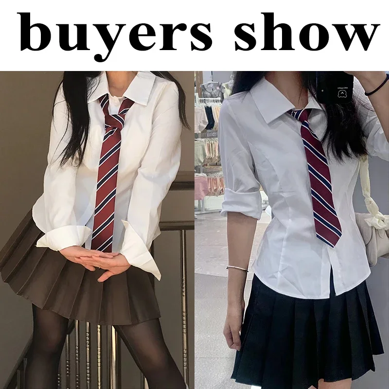 

SMVP 2025 Women's White Shirt Korean Preppy Style Long Sleeve Turndown Collar Blouse School Girl Uniform Student Slim Shirts