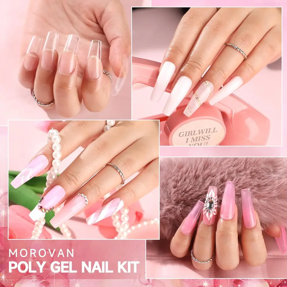 Gel de uñas poly - 15ml de gel de extensión poly, 0.5 onzas, set de colores, gel constructor de larga duración para principiantes 4