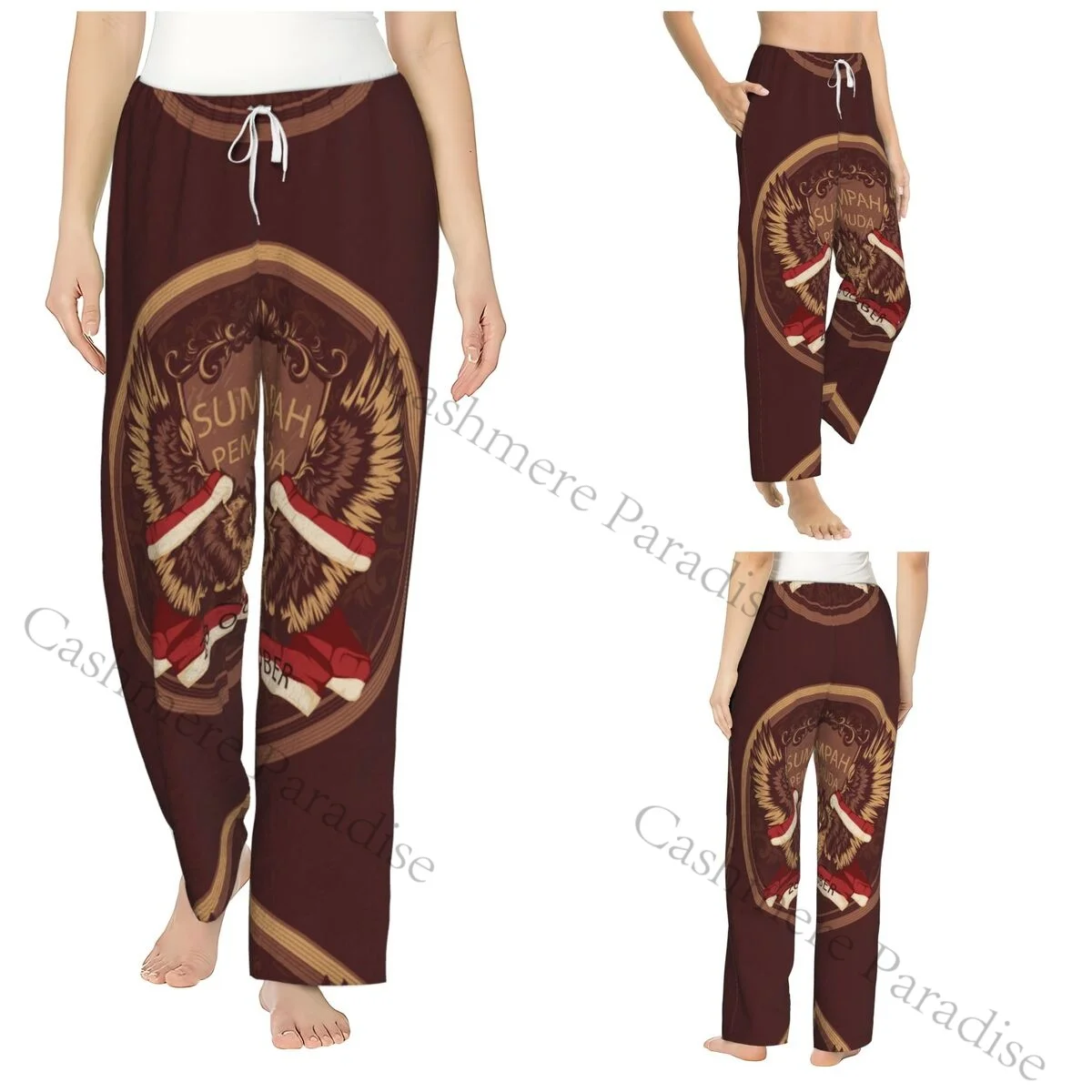 

Vintage Sumpah Pemuda Concept Flannel Pajama Pants for Women Soft Warm Sleep Pants with Elastic Waistband