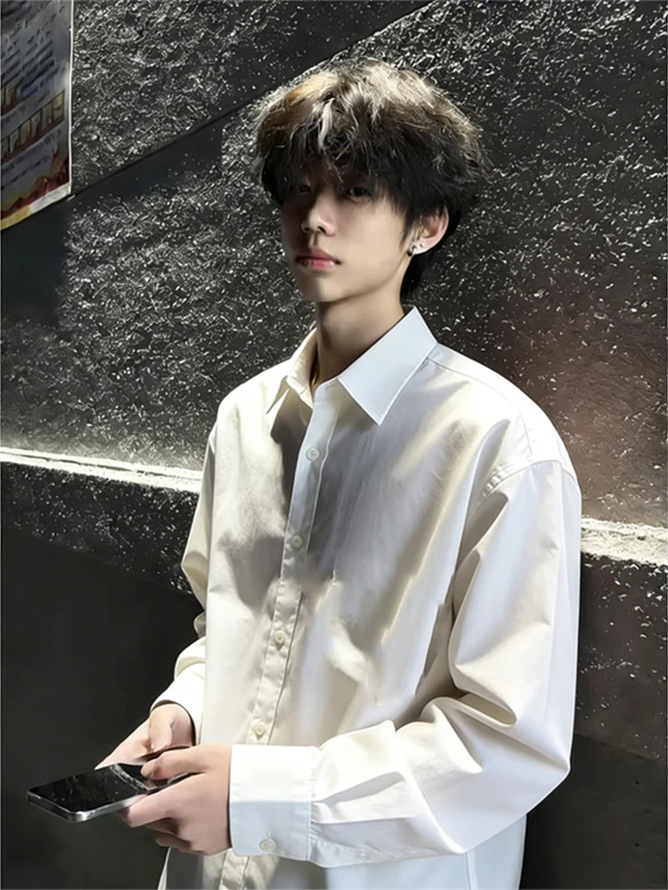 

White Long Sve irt Men's Inner Wear Spring Trendy Haome Suit Jaet Youthful Versatile Outerwear Breathable Polyester...