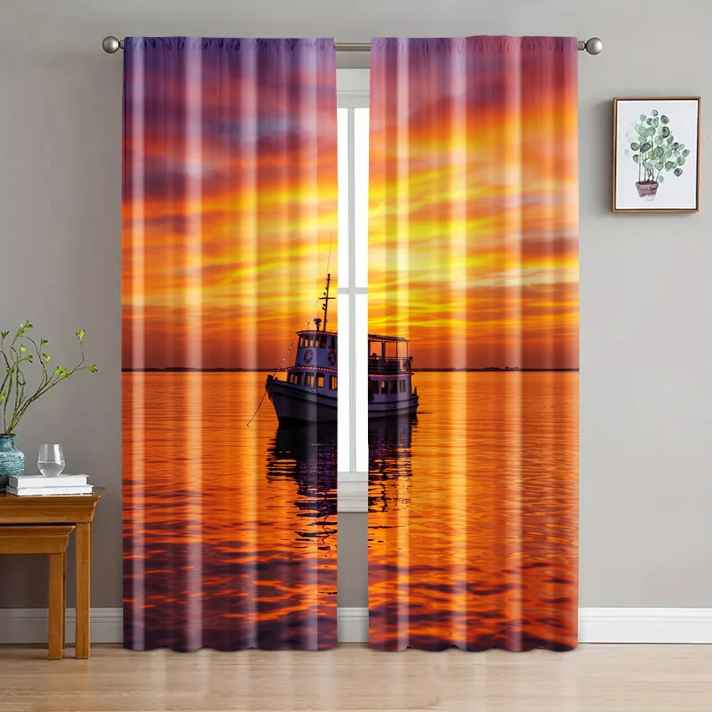 2pc, Drapes At sunset over the sea Polyester,Without Electricity Holiday Decorations Perfect for Hotel decoration