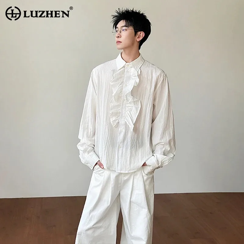 

LUZHEN 2026 Spring Original French Style Patchwork Collar Solid Color Casual Tops Men Fashion Handsome Long Sleeve Shirts JY6272