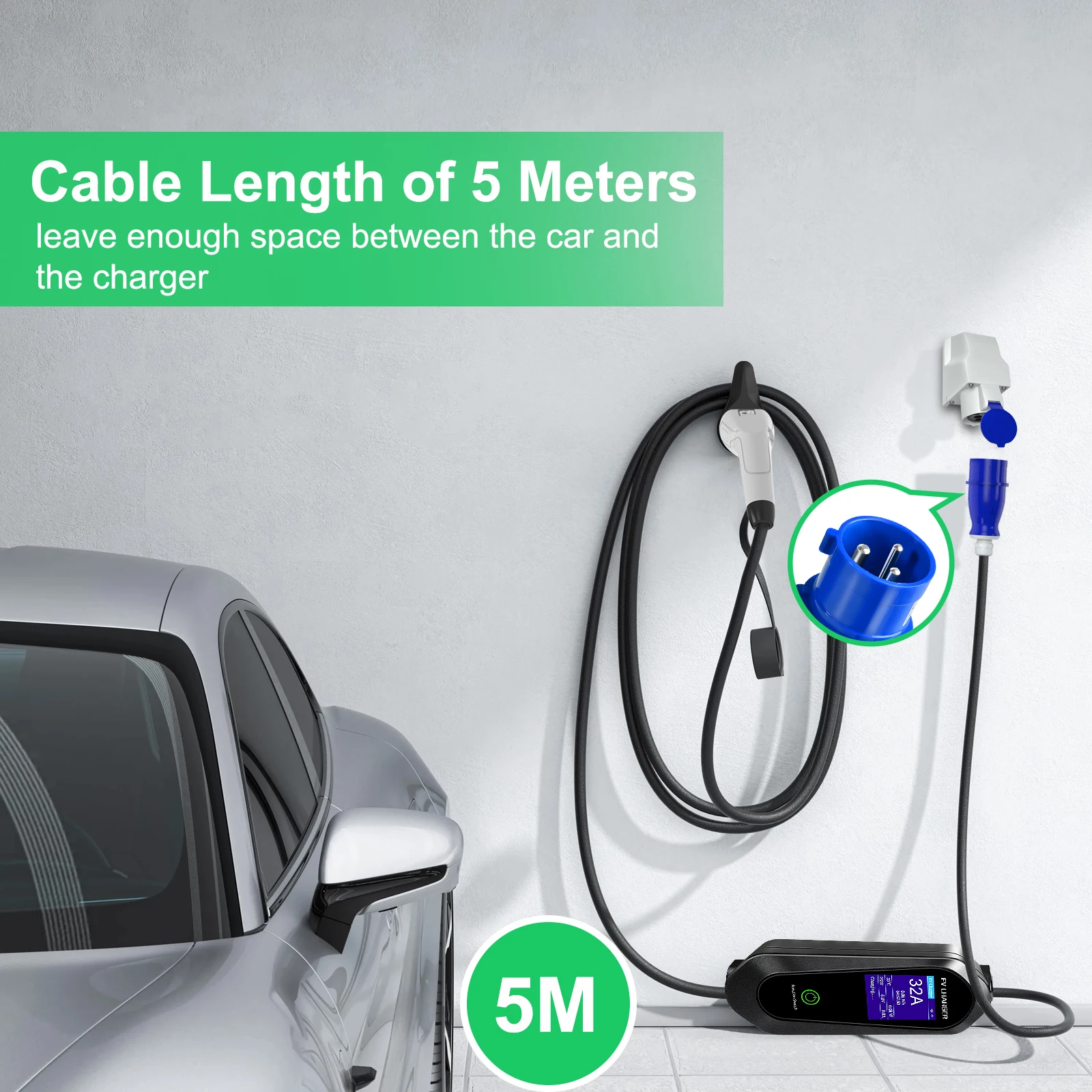 

APP 32A Type 2 Home Use Charging Stations With EU Plug WIFI Bluetooth Type 1 Type 2 GBT Portable EV Charger 3.5KW 7KW