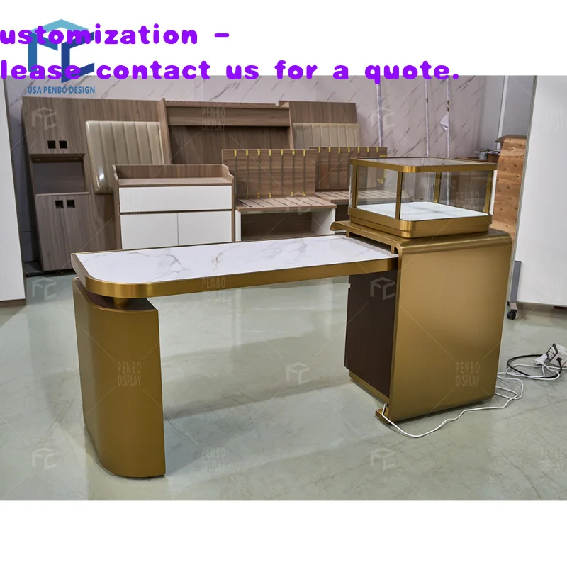 custom.PENBO Customized Wood Jewellery Shop Counters Storage Drawer Lockable Countertop Showcase Reception Desk Retail Store