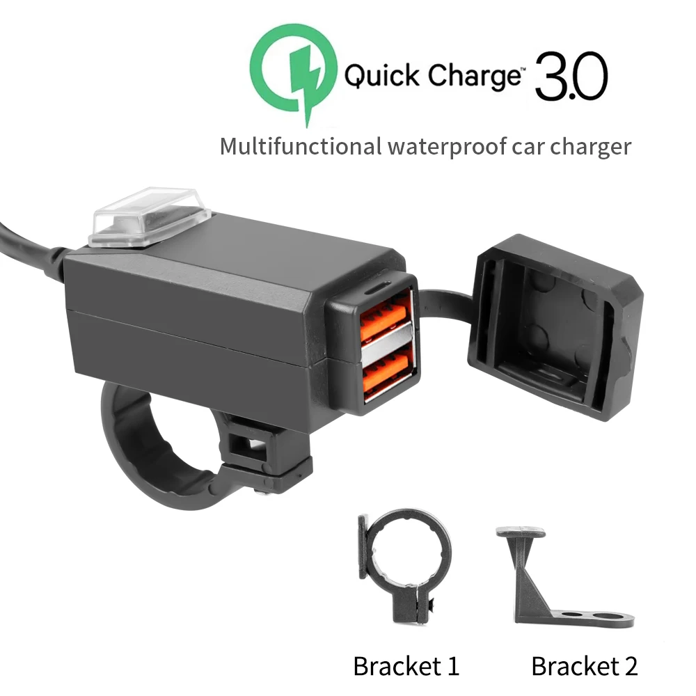 Motorcycle Vehicle-Mounted Charger Waterproof USB Adapter 12V Phone Dual Quick Charge 3.0 With Switch Moto Accessory