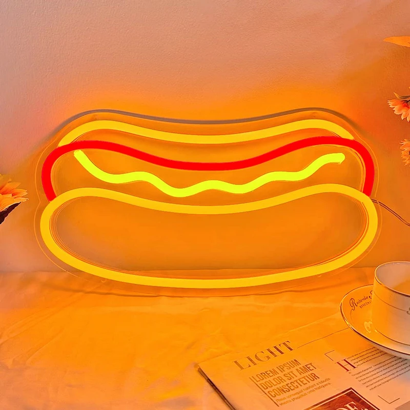 Custom Business Neon Sign Hot Dog LED Neon Light for Bakery Fast Food Shop Wall Decorations Advertising Logo Shop Opening Gift