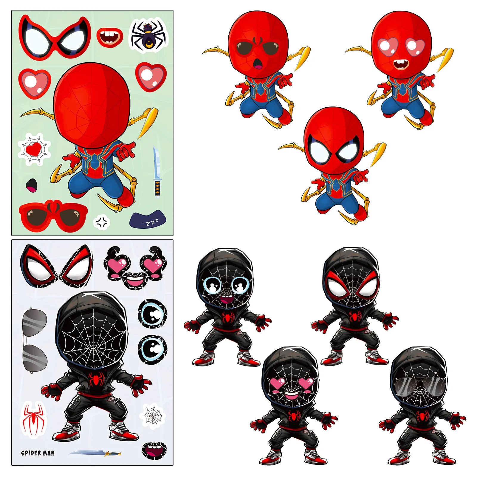 6/12 시트 어벤저 스 슈퍼 영웅 스파이더 맨 얼굴 만들기 퍼즐 스티커 어린이 DIY 어린이 고정 스티커 만들기