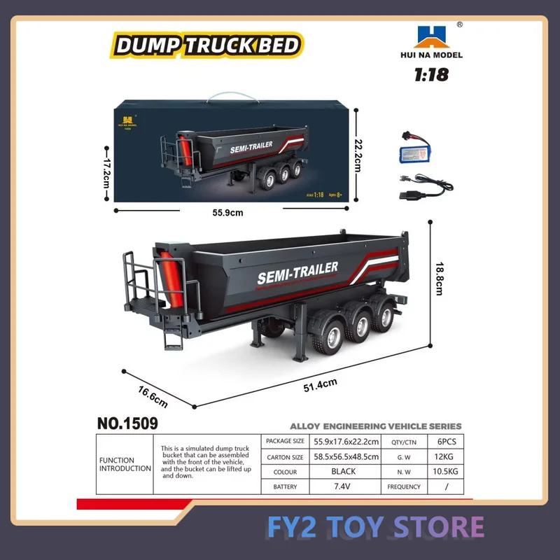 1/18 Huina 1509 Rc Semi Dump Trailer Electric Lifting For Rc Tractor Truck 1501 Tail Light Support Leg No Sound System Model