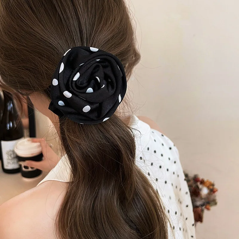 Dot-patterned rose flower hairband hairpin for women gentle French-style hair accessory with high elasticity for tying hair 8PCS