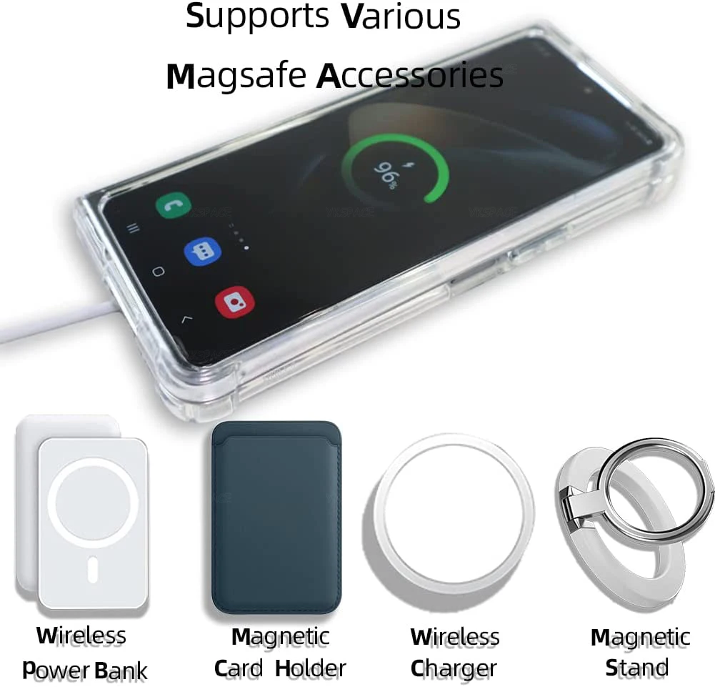 For Magsafe Magnetic Folding Case Samsung Galaxy Z Fold 6 5 4 3 W24 W23 W22 W21 Clear Hard PC Wireless Charging Shockproof Cover