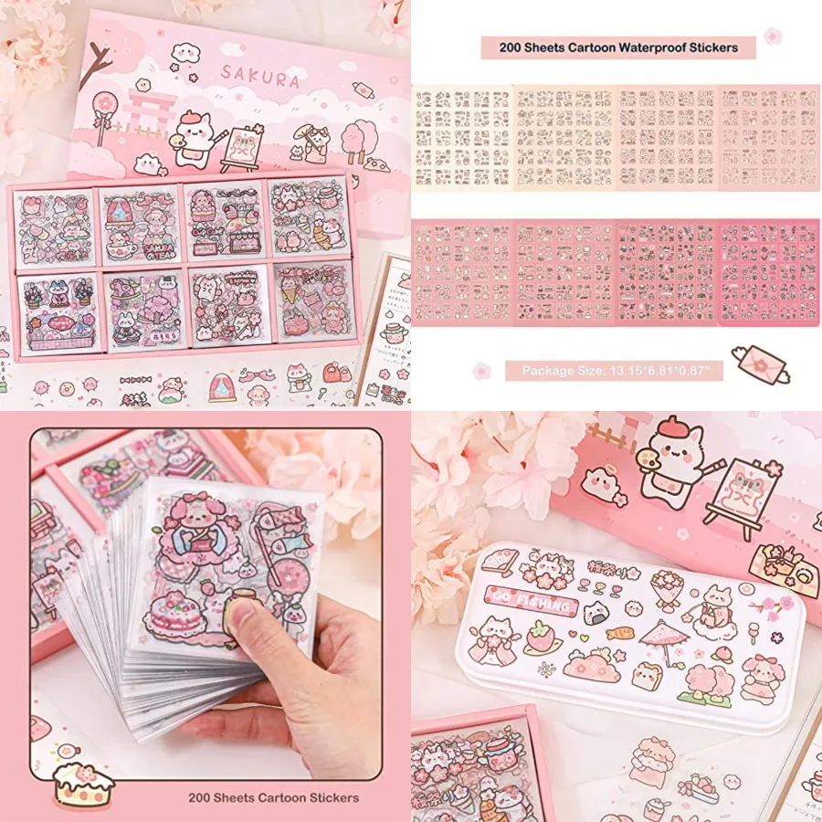 

Kawaii Cute Animal Stickers for Journaling Scrapbooking Vinyl Transparent Flower Stickers for Water Bottle Laptop 200 Sheets Ae