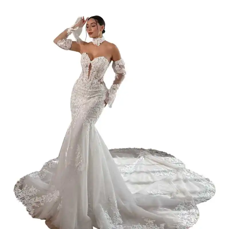Abito da sposa elegante a sirena Abito da sposa con applicazioni in pizzo Abito da sposa semplice da sposa Abiti da sposa personalizzati