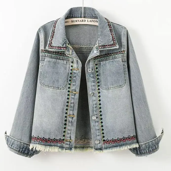 

Fashion versatile denim jacket women's 2025 autumn new loose and thin embroidered long-sleeved top trendy