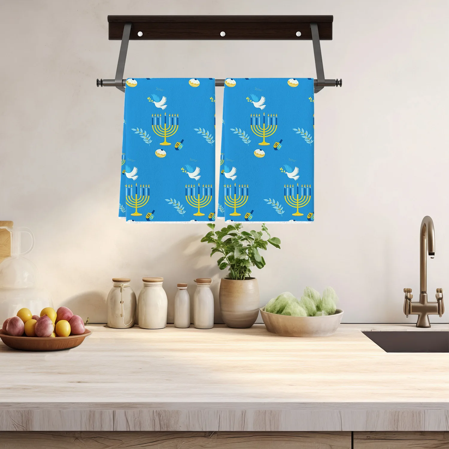 2 Pack Hanukkah Towels Kitchen Dishcloth Microfiber Hand Towel Light It Up Jewish Holiday Party Decor Gift Home Table Decoration