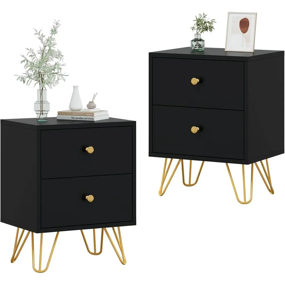 

Black Metal Double Nightstand Set with Drawers for Bedroom or Living Room