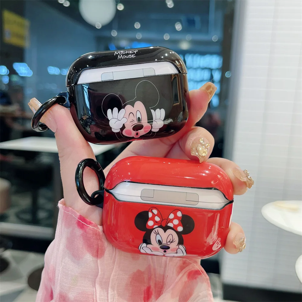 MINISO Earphone Cases For Airpods 4 3 2 Cartoon Mickey Minnie Mouse Silicone TPU Glossy Headphone Case For Airpods 4 Pro Funda