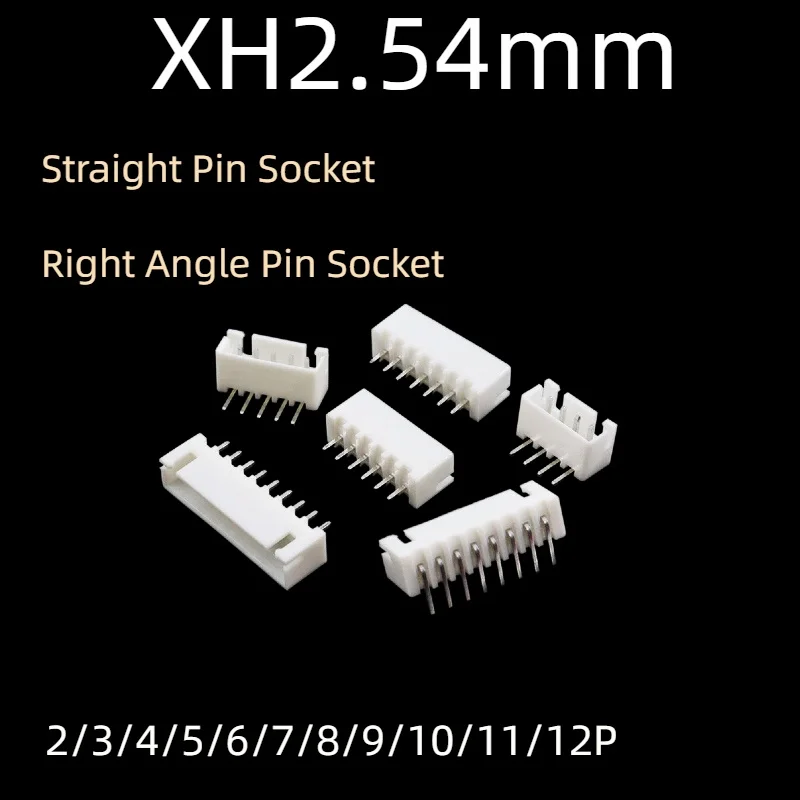 50-100pcs XH2.54mm PCB Connector Straight & Right Angle Pin Header Socket 2P 3P4P 5P-12P White Terminal Connector for Electronic