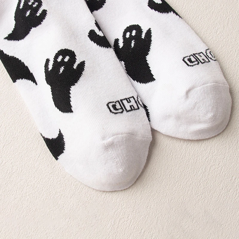 Halloween Ghost Socks Black White Harajuku Mid Tube Warm Sock Women Men Couples Holiday Funny Cosplay Sock Fashion Unisex Gifts