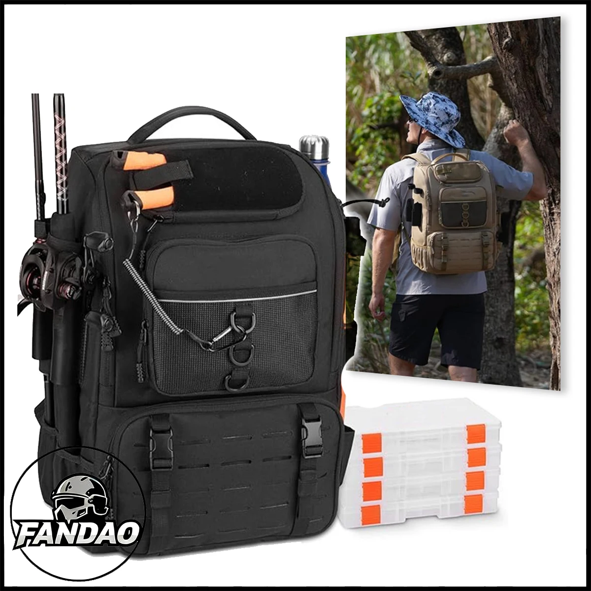 

Складной рюкзак для рыбалки на открытом воздухе, многофункциональная тактическая сумка большой вместимости с местом для хранения лески для рыбалки, кемпинга