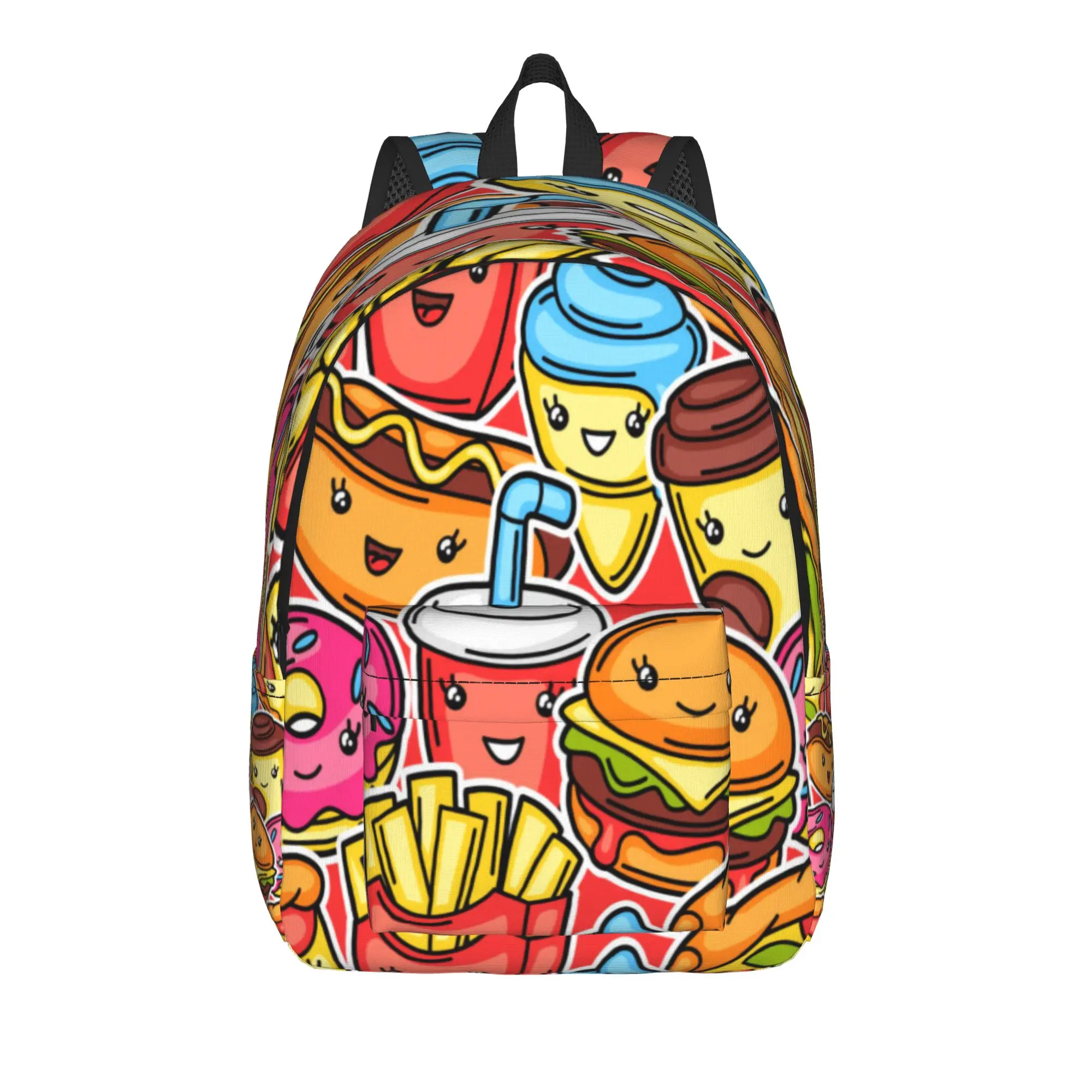 cute kawaii fast food meal Backpack Unisex  Print Backpacks Polyester Casual High School Bags Workout High Quality Rucksack