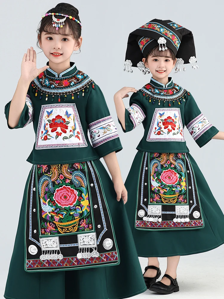 

Children's National Costume Performance Clothing Yao Ethnic up Dong Ethnic up Girls' Clothing Kindergarten Performance