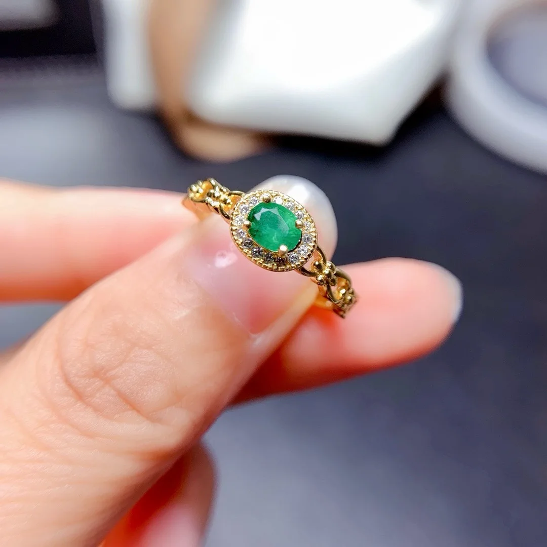 

Изысканное серебряное кольцо изумруда S925, этичное изящное ювелирное изделие, вневременная роскошь для женщин, модный подарок