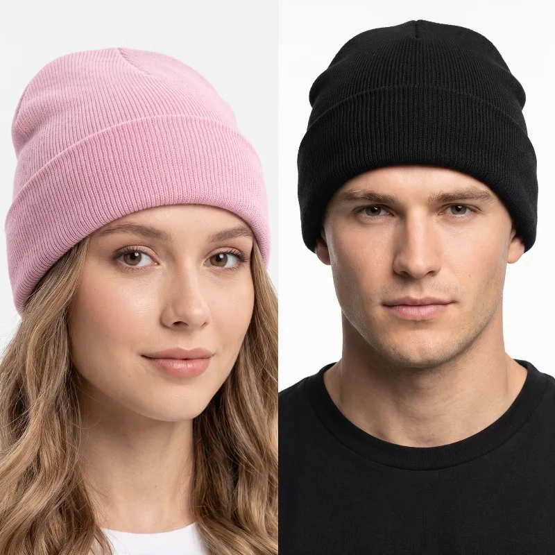 Unisex Solid Color Knitted Beanie Classic Cuffed Skull Cap Elastic Warm Winter Hat Simple Basic Style Multiple Outdoor Headwear