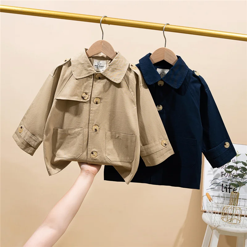 Boys Windbreaker Jackets Girls Mid-length Trench Coats Fashion Kids Single-breasted Cardigan Overcoats Children Clothes 2-6 Year