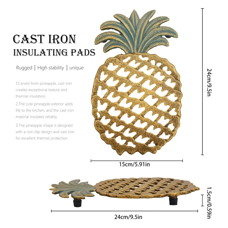Cast Iron Pineapple Trivet for Hot Dishes (9.84 Inches) - Decorative Pineapple Iron Trivet & Kitchen Hot Pad,Home Decor-AD23