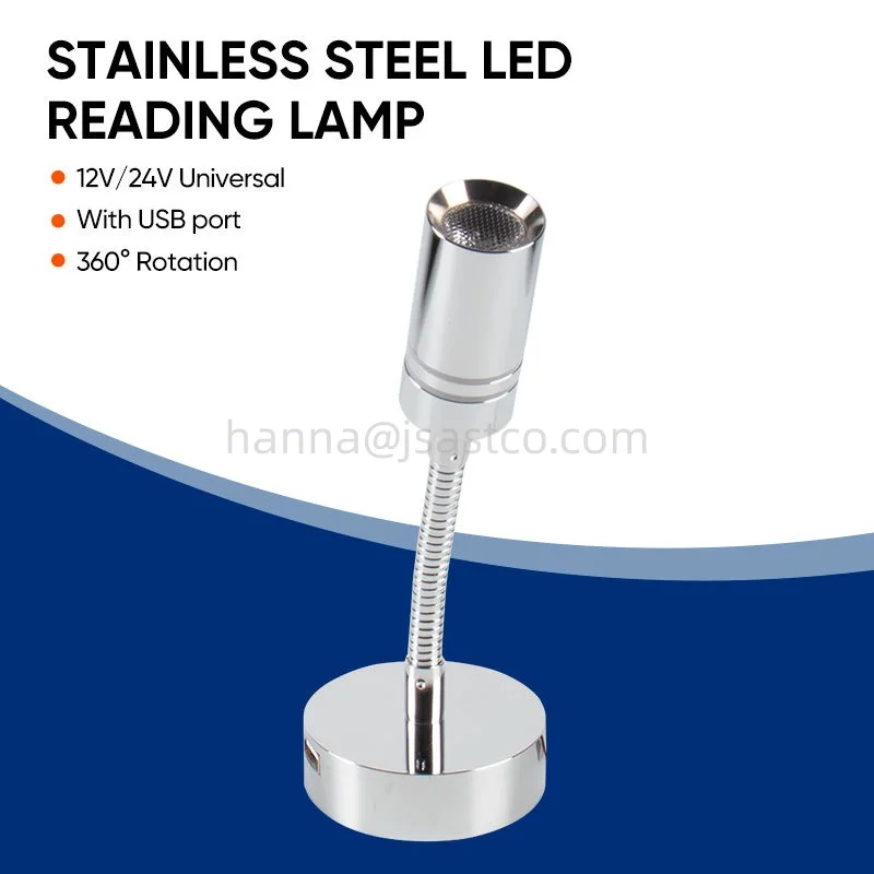 Marine Stainless Steel LED Reading Light 12V/24V with Touch Switch Adjustable USB Reading Lamp for Boat Yacht  RV
