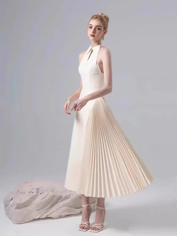 IRENE TINNIE Fashion Women's White Elegance Dress Long Asymmetrical Crimp Large Pendulum A-LINE Mini Dresses Summer 2024 New