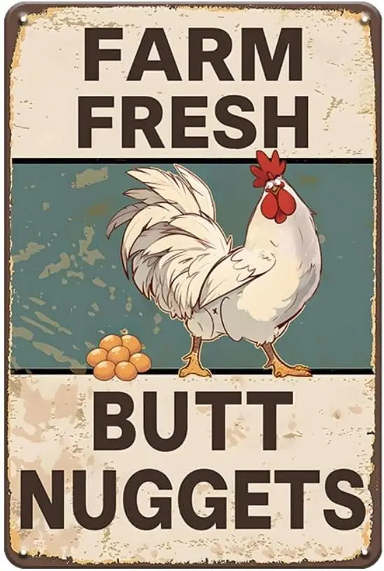 Funny Chicken Coop Signs for Outside - Farm Fresh Butt Nuggets, Metal Chicken Coop Decor Signs for Outdoor, Farm House Yard sign