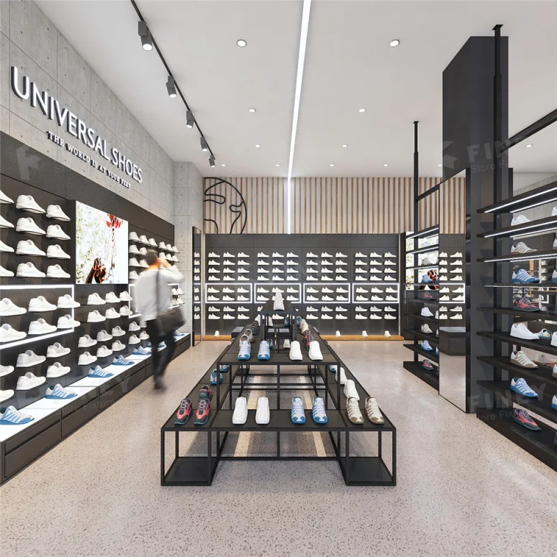 （customized）Modern Shoes Shop Interior Layout Decoration Design Customized Shoes Display Rack Counter Shops