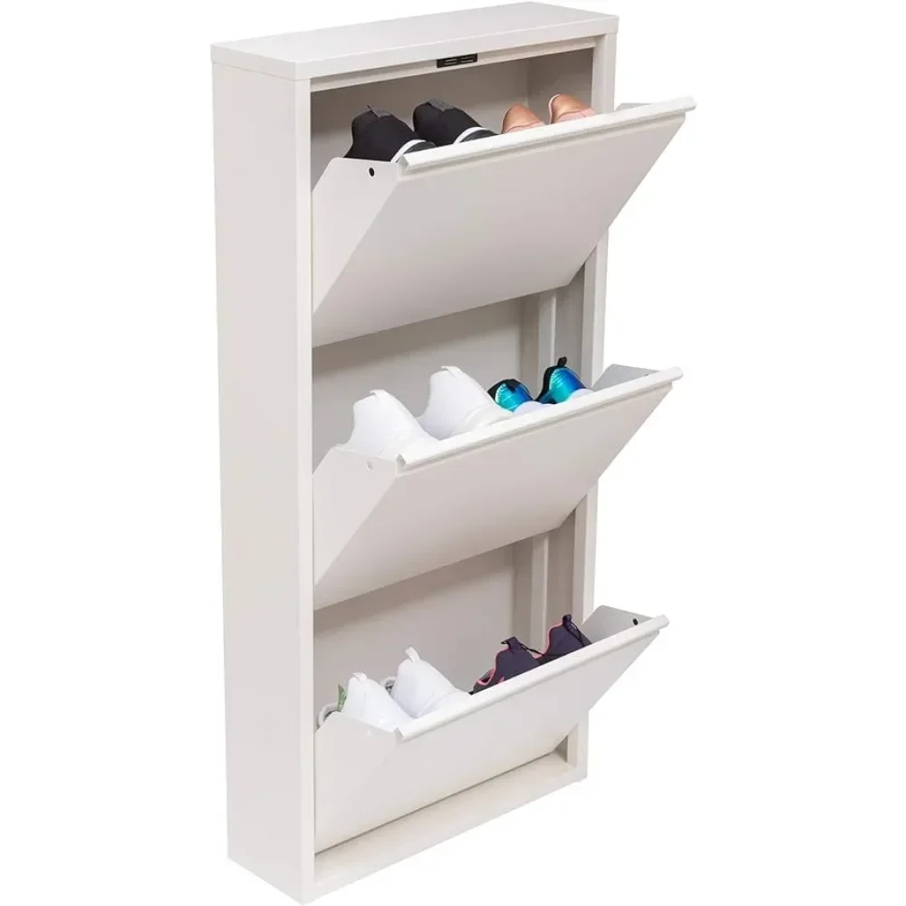 Modern 3 & 4 Drawer Shoe Cabinet Shoerack 3-4Tier Shoe Rack Storage Organizer Furniture (White) (3 & 4Tier) (3 Tier) Living Room