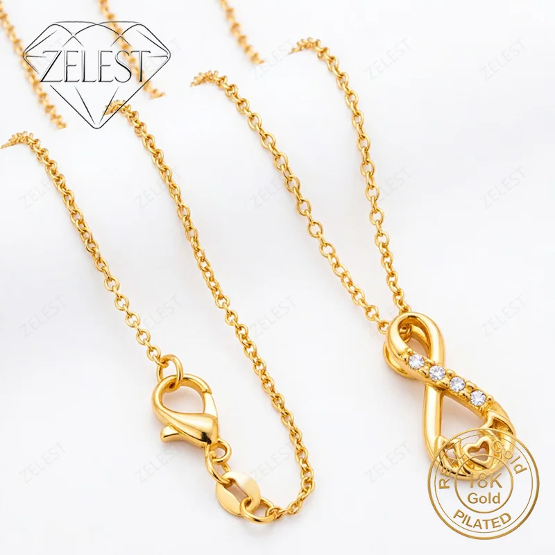 18K Gold Plated 16-30 inch Exquisite Infinity Symbol Zircon Heart Pendant Necklace for Women - Wedding Gift