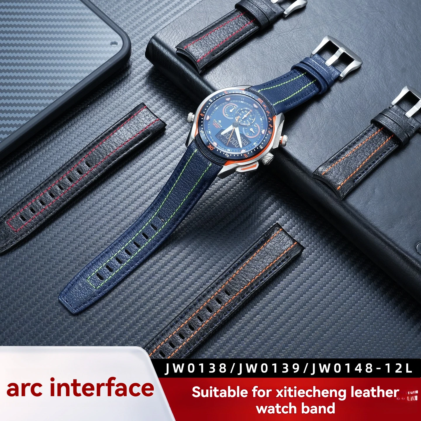Curved End Genuine Leather Wristband Comfortable Cowhide Watch Strap for Citizen Eco‑Drive JW0138 JW0139 JW0148‑12L Watch strap