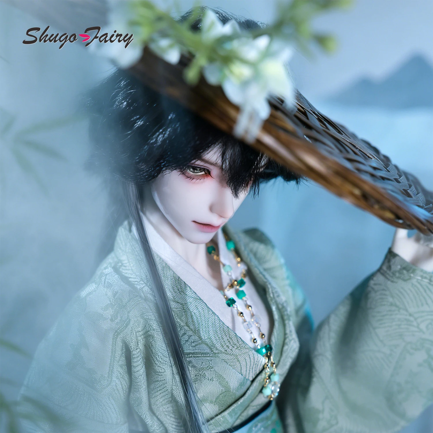 ShugaFairy BJD 1/4 Kian B Fullset, tenue d'écolier néo-chinois oriental, chaussures Bubo, chapeau en bambou tressé, poupée articulée en résine MC