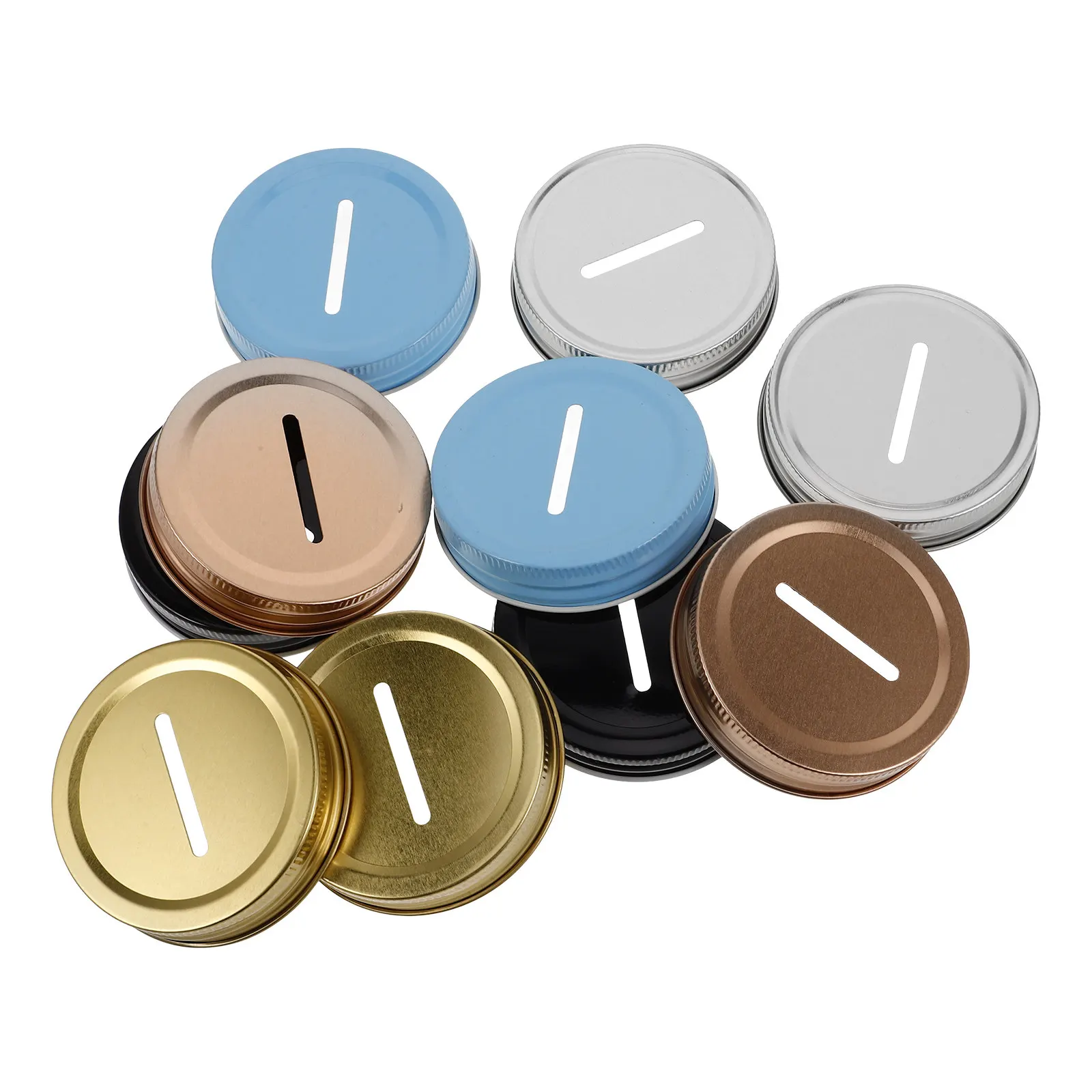 10Pcs Metal Mason Jar Coin Bank Lid Wide Mouth Slot Cover for Saving Change Tight Seal Sturdy Wear-Resistant Money Saving Jar